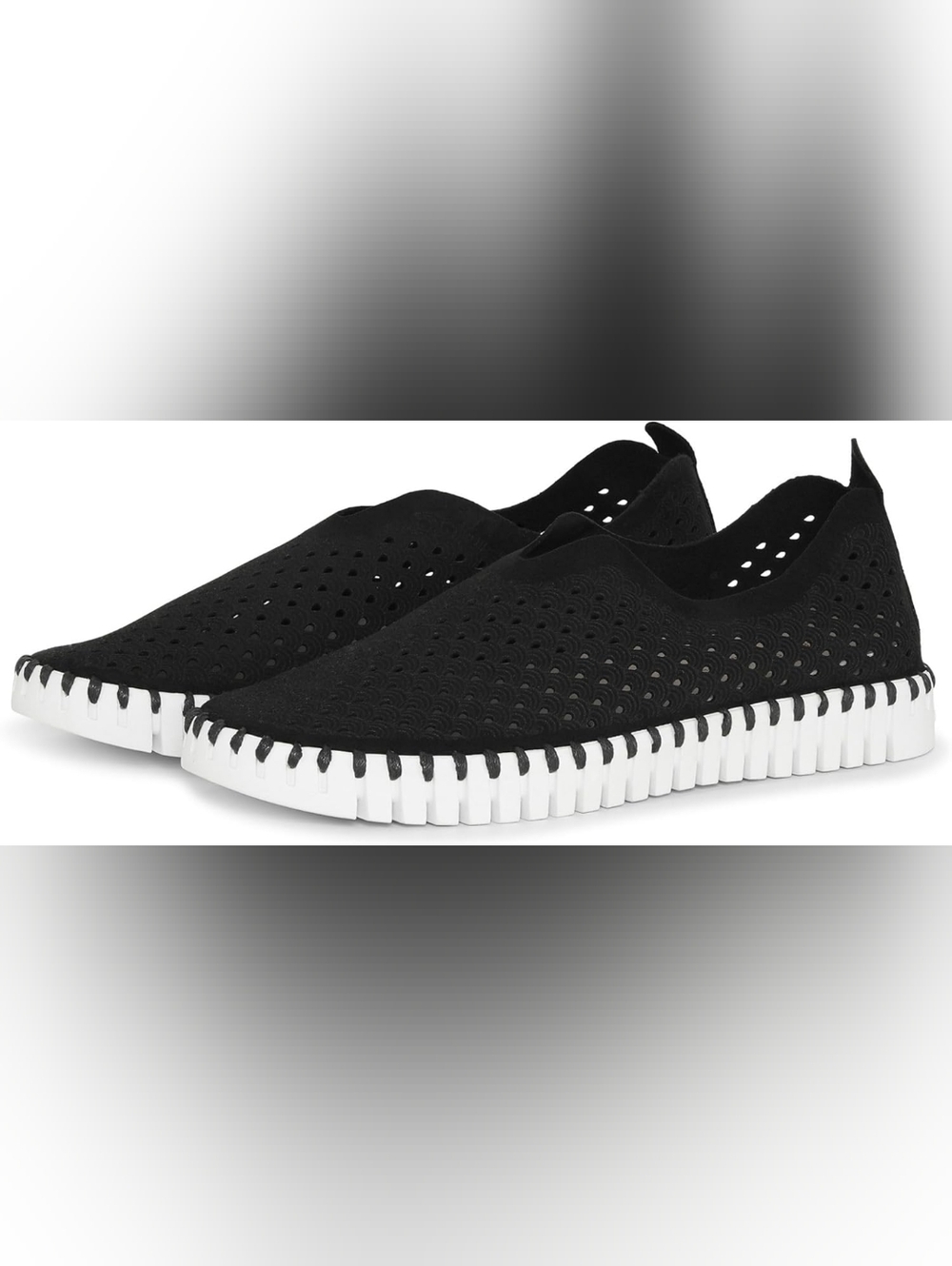 Ilse Jacobsen Black Perforated Knit Slip-On Sneakers with White Sole